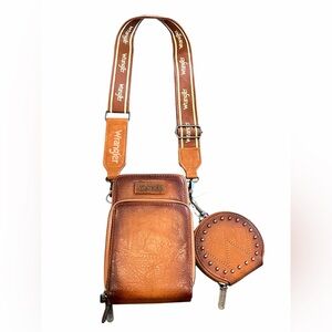 Wrangler Brown Crossbody Cell Phone Bag Purse & Coin Pouch Western Boho NEW